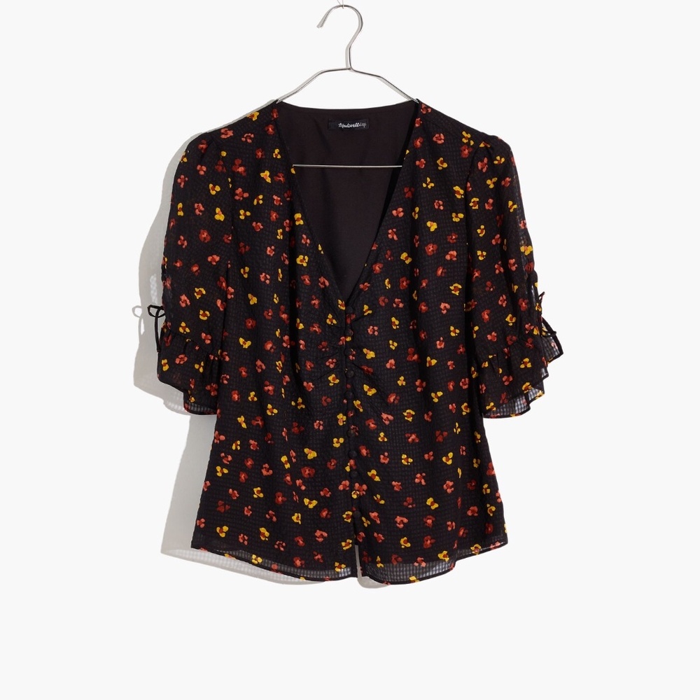 Madewell Silk Daylight Tie-Sleeve Top in Feline Floral